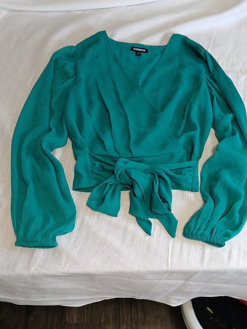 Express Teal Tie-Front Wrap Blouse - Women
